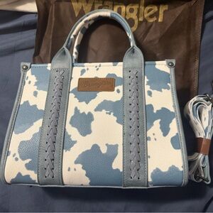 Wrangler Cow Print Blue and White Tote